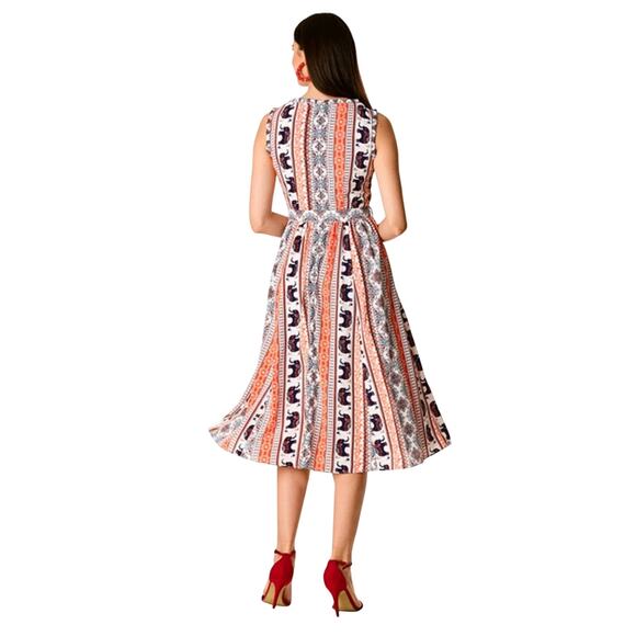 eShakti Wayward Fancies Dress Womens Sz 8 M Crepe Elephant Orange Sleeveless - Picture 2 of 13